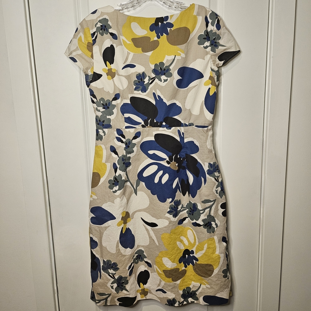 Boden Dress Floral Sheath Mini US 6 Cotton Lined Pockets Blue Yellow Summer - Picture 3 of 10